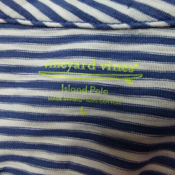 Vineyard Vines Shirt Mens Large Island Polo Striped Blue Pocket Cotton Preppy - Picture 4 of 9